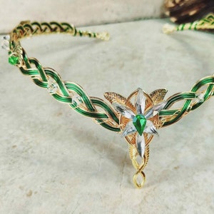 Elven Star Circlet, Green and Gold Irish Celtic Headpiece