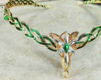 Elven Star Circlet, Green and Gold Irish Celtic Headpiece