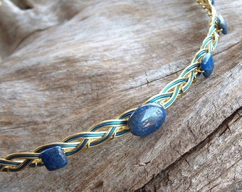 Celtic Wedding Circlet Gold and Blue Lapis Lazuli