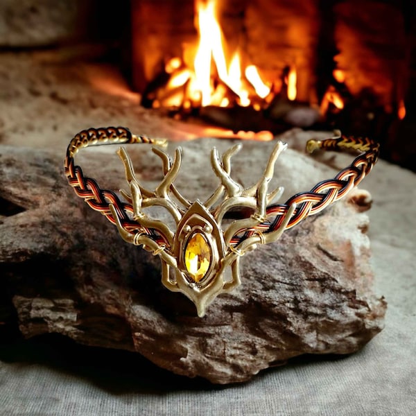 Autumn Woodland Circlet Crown Celtic Weave Gold Elven Headpiece for Men or Women