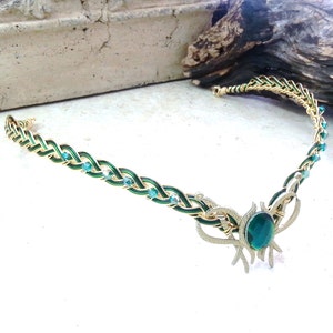 Green Oracle Gem Elven Circlet Tiara Crown Celtic Weave Gold or Silver image 4