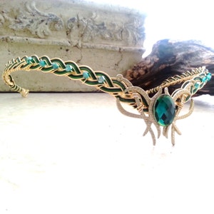 Green Oracle Gem Elven Circlet Tiara Crown Celtic Weave Gold or Silver image 3