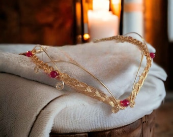 Queen Guinevere Circlet Crown with Gold, Copper or Silver Celtic Weave Headband