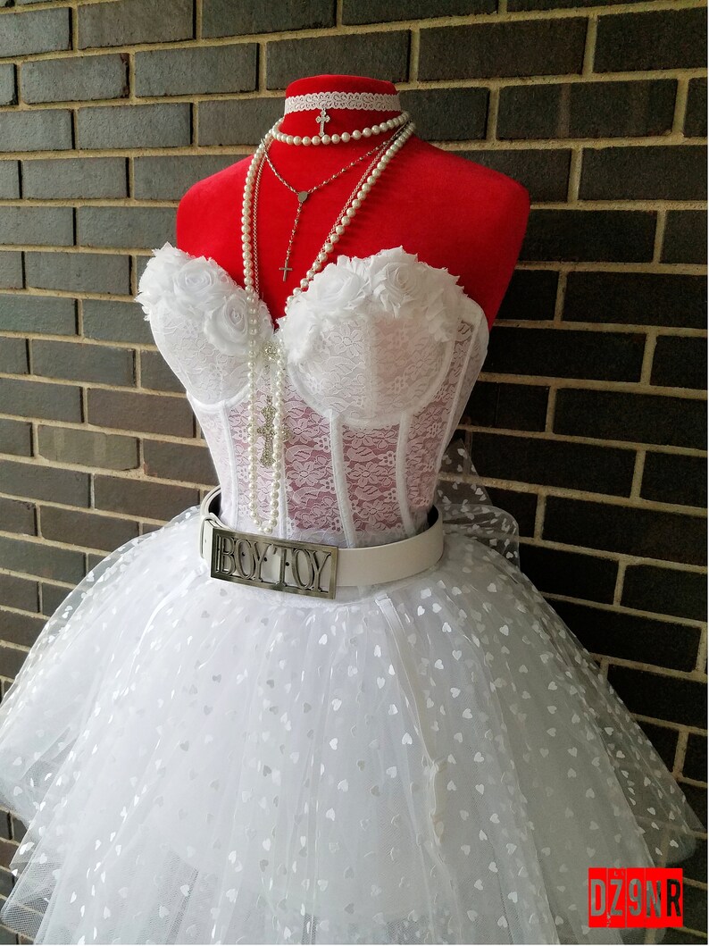 NEW 80s Prom Dress Madonna Bride Costume White Lace Corset