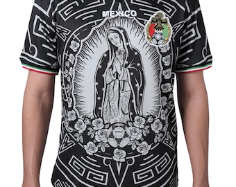 Mexico Guadalupe Third Jersey, Mexico Soccer Jersey, Sports Fan Gift, Soccer Jersey Men, Mexico Jersey Men, Virgin Mary Black Mexico Jersey