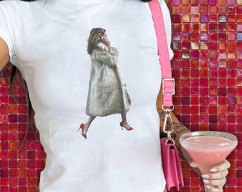 Carrie Bradshaw-baby-T-shirt, Sex and the City-baby-T-shirt, bijgesneden SATC Y2K-shirt met grafische print, vintage top in celebrity-stijl