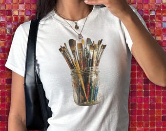 Paint Brush Jar Baby Tee, Y2K Top, Artist Shirt, Painter Shirt, adult baby tee, gildan 5000b