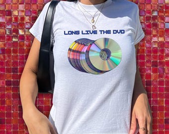 Lang leve de dvd-baby-T-shirt, Y2K-top, Y2K-T-shirt, shirt jaren 2000, cropped top, T-shirt voor fysieke media