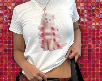 Pretty Kitty Baby-T-shirt, Y2K-graphic T-shirt, Cat Lady-top, cropped shirt jaren 2000, T-shirt esthetisch kindershirt, Gildan 5000b