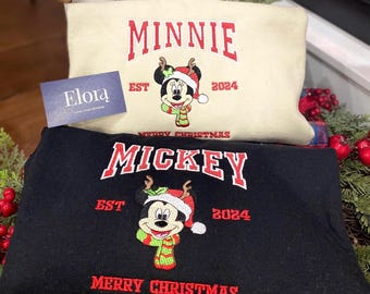 Mickey & Minnie Weihnachten Sweatshirt | Bestickter Disney Paar Hoodie | Urlaub Passendes Sweatshirt Geschenk Set