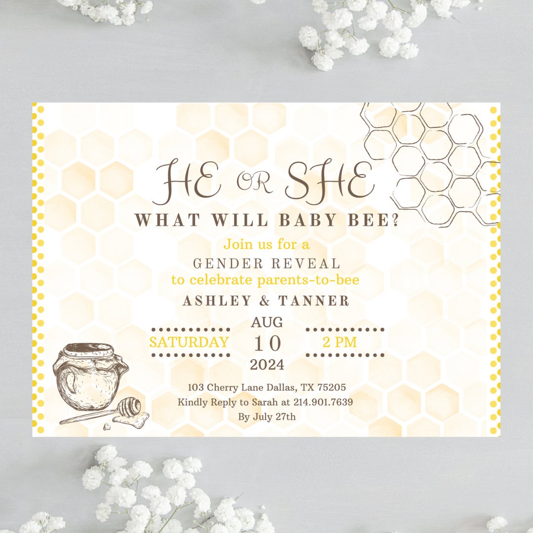 Editable Gender Reveal Party Invitation What Will Baby Bee Invitation ...