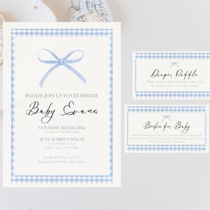 Bearbeitbare Babypartyeinladung Junge Bundle Preppy Blaue Dusche Laden Grandmillenial Blaue Gingham Babypartyeinladung Personalisierter Junge ein
