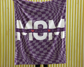Manta a cuadros personalizada para mamá: manta familiar personalizada