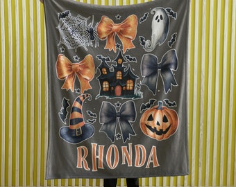 Manta de Halloween personalizada: Manta de calabaza fantasma kawaii
