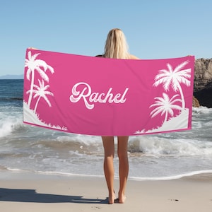 Personalized Palm Tree Beach Towel: Custom Name, Retro Summer Gift