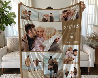 Manta con foto personalizada, manta con foto familiar personalizable, manta con collage de fotos, regalo de aniversario de Navidad personalizado, manta con foto de equipo