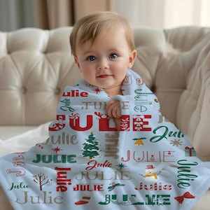 Custom Christmas Blanket With Name, Christmas Throw With Name, Baby Kids Custom Christmas Gift, Family Grandma Grandpa Mom Gift With Name