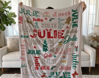 Manta navideña personalizada con nombre: polar, minky o sherpa