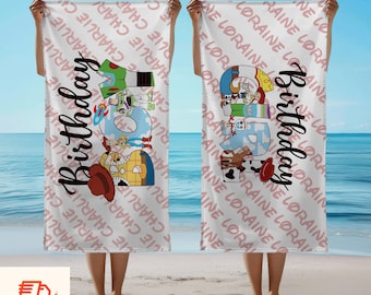 Toalla personalizada de Disney Toy Story para cumpleaños de niña y niño, regalo de cumpleaños para niña, toalla de cumpleaños para niño, regalo de viaje a la playa en verano con piscina para baño de Navidad