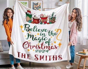 Manta navideña personalizada: manta polar con nombre personalizado, regalo familiar