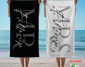 Pareja personalizada MRS MR regalo, pareja personalizada novia novio toalla de playa, toalla de pareja de luna de miel, regalo de boda, regalo de recién casado para él y para ella