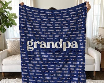 Manta personalizada con nombre de familia, regalo para abuela y abuelo