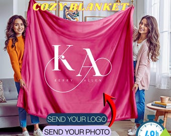 Manta con logo / Manta con foto / Manta con texto personalizado / Regalo de Navidad / Manta personalizada de forro polar, minky o sherpa