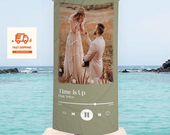 Toalla de playa con foto y música personalizada, regalo de aniversario personalizado