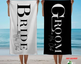 Toalla de playa personalizada para novios: regalo de luna de miel (76 x 152 cm)