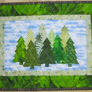 PINE FOREST Appliqued Tree Quilt Wall Hanging Table Topper image 1