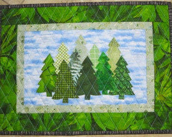 PINE FOREST Appliqued Tree Quilt Wall Hanging Table Topper