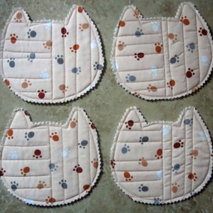 Set of 4 CAT Selvage COASTERS Made from Recycled Cotton Fabric Selvages From Quilts by Elena image 6