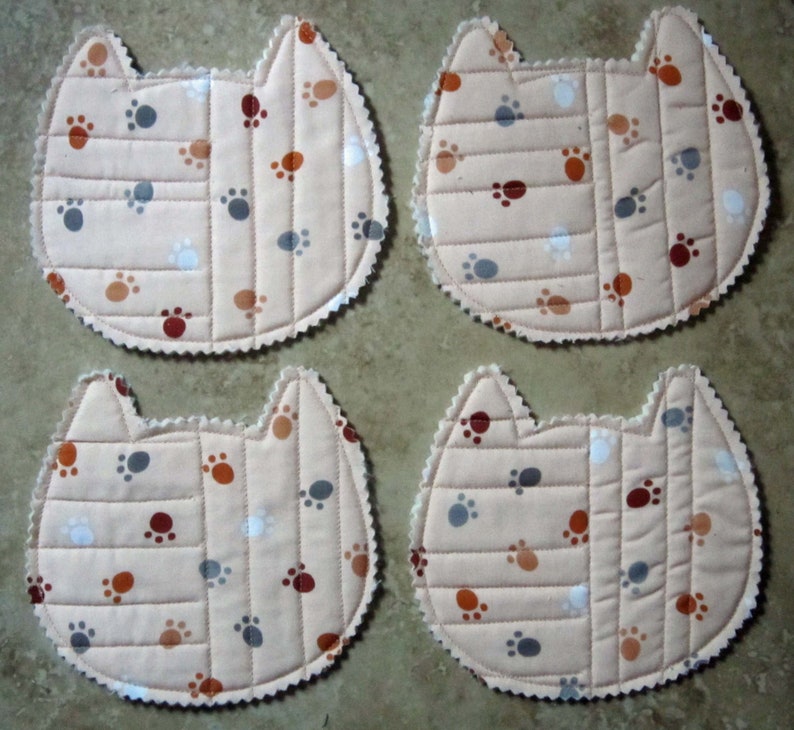 Set of 4 CAT Selvage COASTERS Made from Recycled Cotton Fabric Selvages From Quilts by Elena image 6