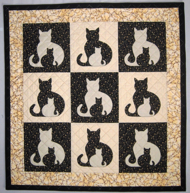 SIDEKICK Cat Applique Quilt PDF Pattern from Quilts by Elena Instructions for 5 quilt sizes included image 1