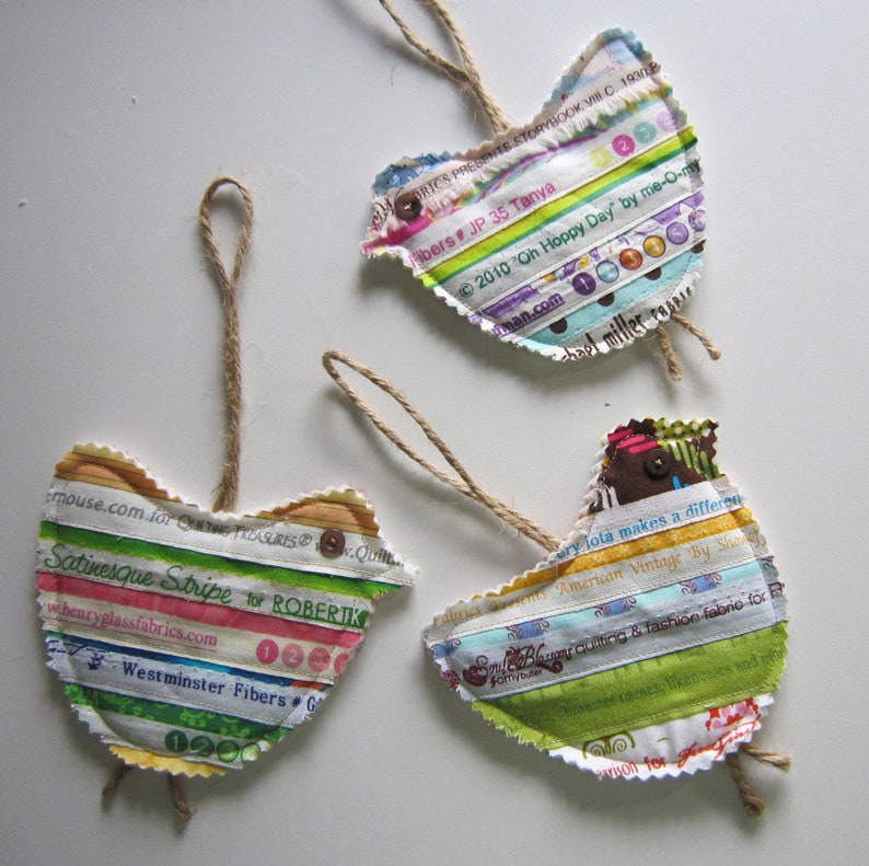 MADE TO ORDER Set of 3 Quilted Selvage Spring Chick Ornaments - Etsy