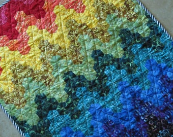 English Paper Pieced RAINBOW BATIK Hexagon Quilt from Quilts by Elena Hand Pieced
