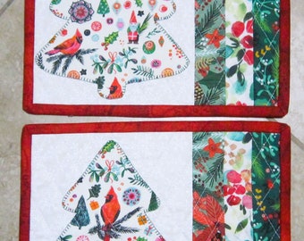 Set of 2 Mini Quilts Christmas Tree MUG RUGS from Quilts by Elena Table Topper Wall Hanging