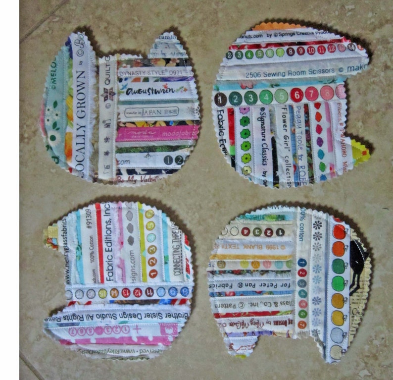 Set of 4 CAT Selvage COASTERS Made from Recycled Cotton Fabric Selvages From Quilts by Elena image 2