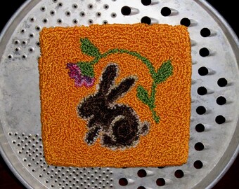 VINTAGE BUNNY Punchneedle on Primitive Grater from Quilts by Elena