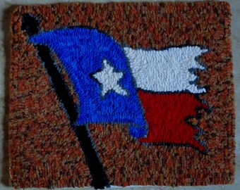 TEXAS FLAG Primitive Hooked Rug from Quilts by Elena