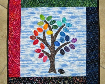 RAINBOW TREE  Applique Tree Quilt Wall Hanging Table Topper