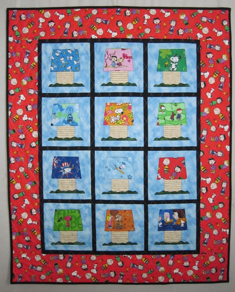 Peanuts Calendar Quilt Kit from Quilts by Elena Includes FREE pattern Fabrics for Roof, Dog House and Grass included image 1
