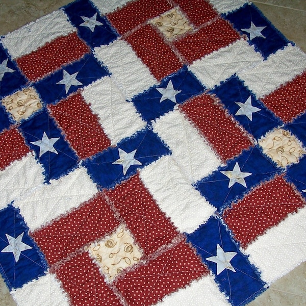 TEXAS FLAG RAG Quilt Pattern  Make with Cottons or Flannels Original Pattern Red White Blue