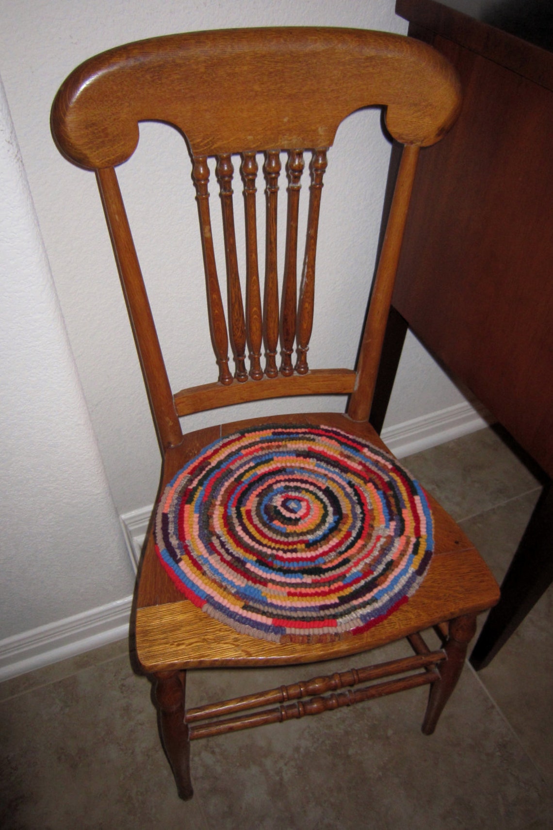 CHAIR PAD Primitive Hooked Rug Chair Pad made with Recycled Etsy