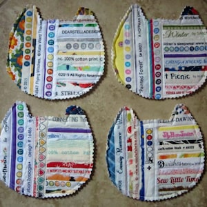 Set of 4 CAT Selvage COASTERS Made from Recycled Cotton Fabric Selvages From Quilts by Elena image 4