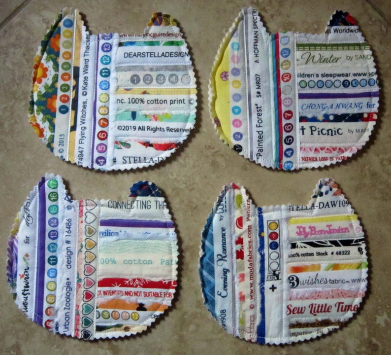 Set of 4 CAT Selvage COASTERS Made from Recycled Cotton Fabric Selvages From Quilts by Elena image 4
