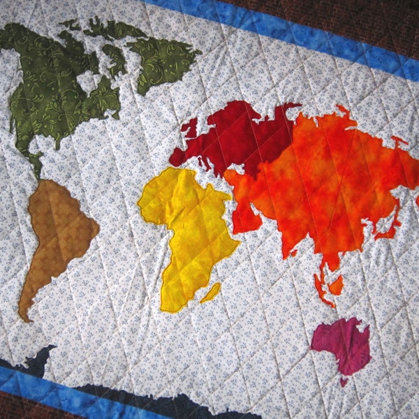 OUR WORLD Patchwork Map PDF Quilt Pattern Full Sized Templates and Clear Instructions from Quilts by Elena