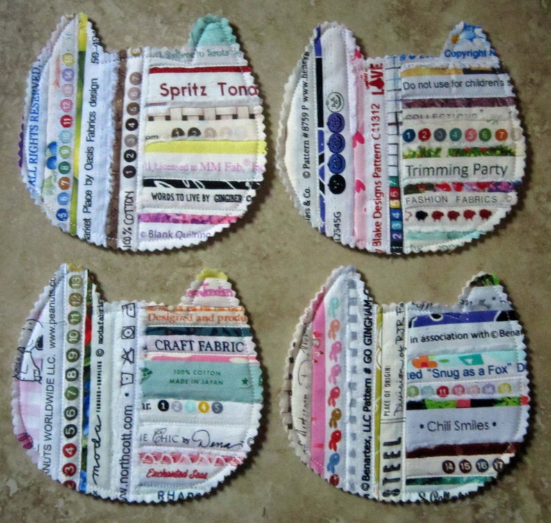 Set of 4 CAT Selvage COASTERS Made from Recycled Cotton Fabric Selvages From Quilts by Elena image 5