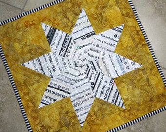 SELVAGE STAR on Gold Mini Quilt Wonderful Gift for the Fabric Lover Made with Fabric Selvages Recycled trash to treasure