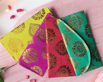 Indian Brocade Fabric Money Envelopes: Shagun Gift Card Holder